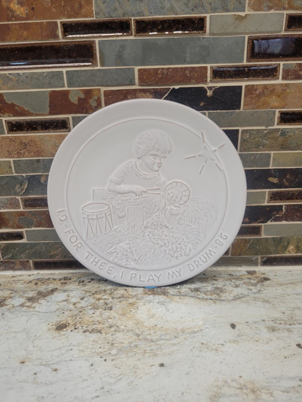 Vintage 1986 Frankoma Pottery Annual Christmas Plate Thee I play my Drum No Box